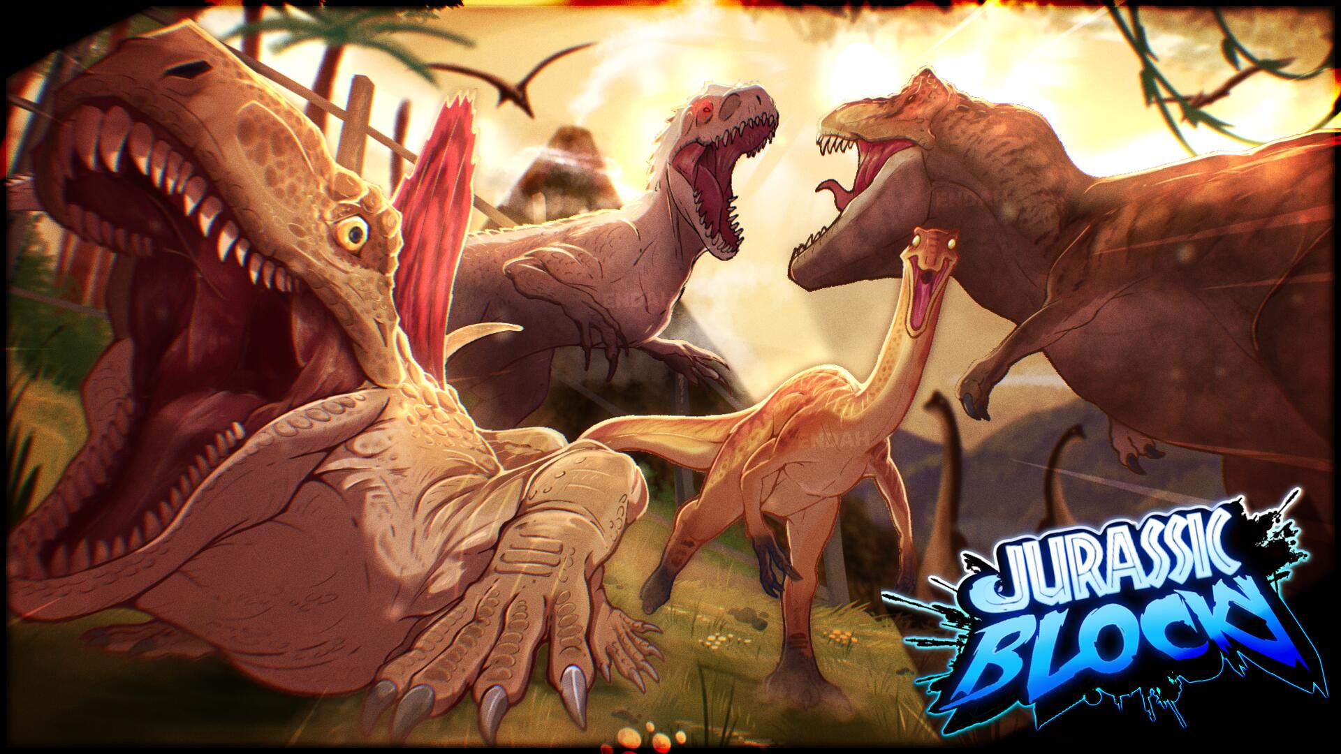 Discovery splash banner for Jurassic Blocky Discord server